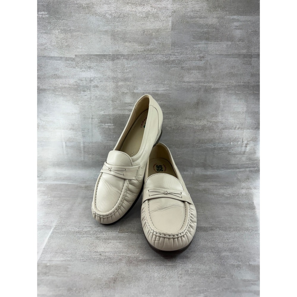 SAS Women Tripad Comfort Leather Loafers Bone White Wedge Shoes Sz 7.5 M USA